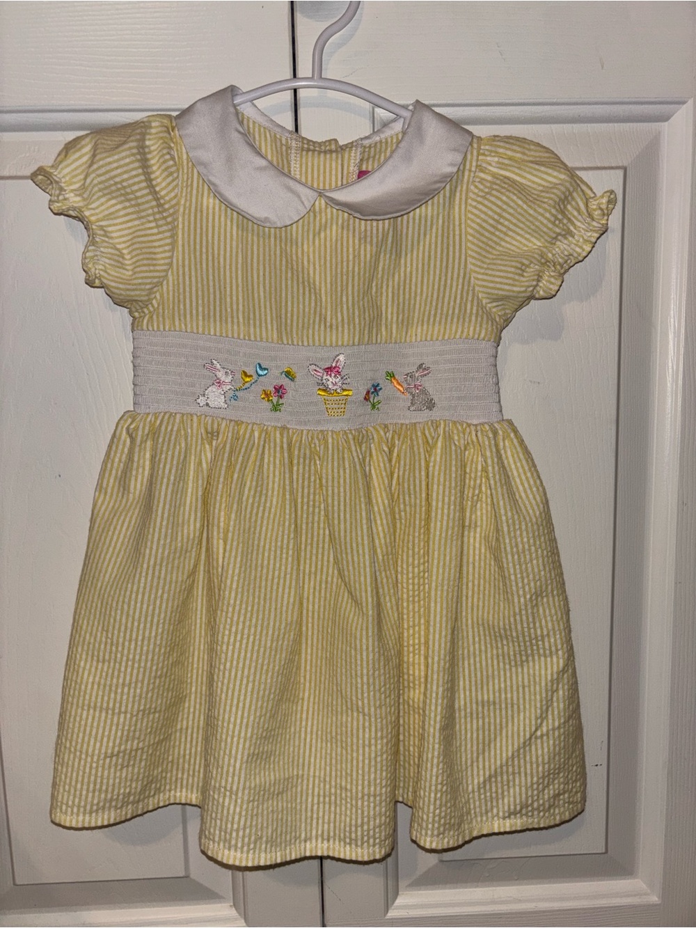 Good Lad Easter Yellow Striped Smocked Kids Dress with Peter Pan Collar size 2t